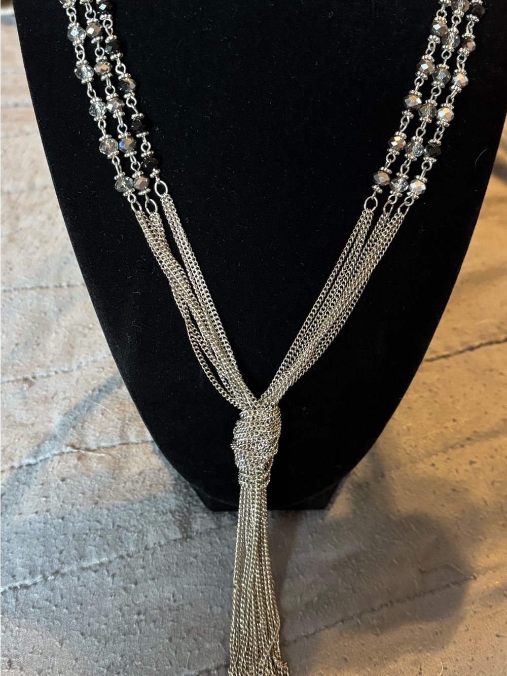 Silver Multi-Strand Knot Tassel Necklace - Women Jewelry - Picture 2 of 4